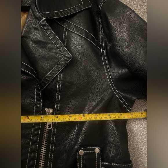 Urban Outfitters Black Faux Leather Jacket with White Stitching - Picture 8 of 10
